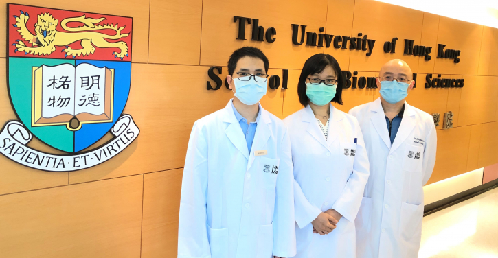 HKUMed research team reveals a novel epigenetic mechanism in rRNA transcriptional regulation and raises new possibility of targeted therapy for cancer treatment. The research was led by Dr Qian Chengmin, Associate Professor at the School of Biomedical Science, HKUMed (right). Research team members: Dr Du Yongming (left) and Dr Xie Si (centre).
